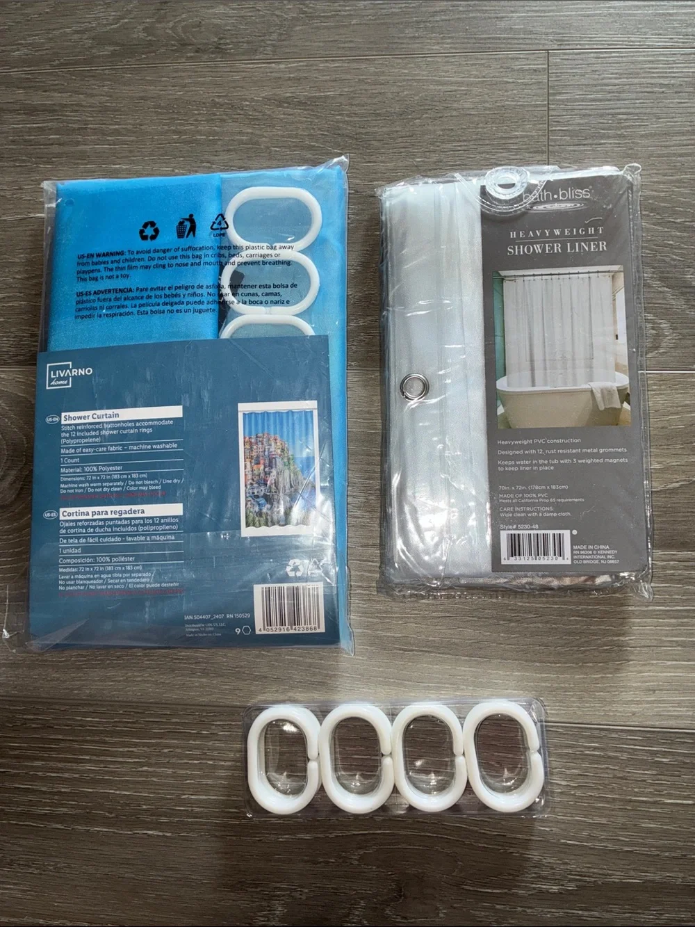 Livarno Home Blue Shower Curtain + Bath Bliss Heavyweight Liner Set